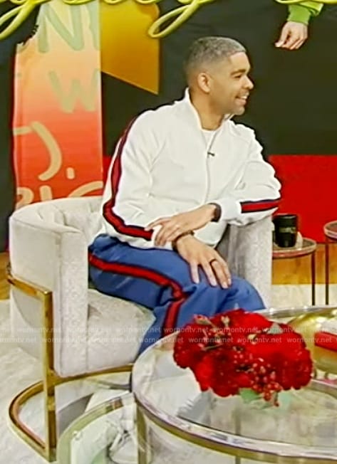 Kingsley Ben-Adir's white stripe jacket and pants on Tamron Hall Show