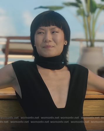 Eleanor's black tie swimsuit on Death and Other Details