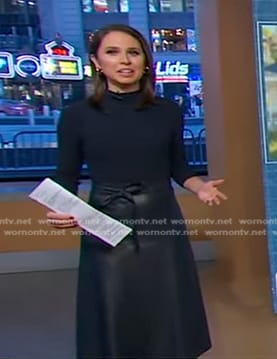 Elizabeth's black top and leather skirt on Good Morning America