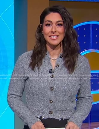 Erielle's grey embellished cable knit cardigan on Good Morning America