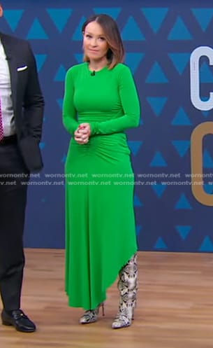 Eva's green ruched asymmetric dress on Good Morning America