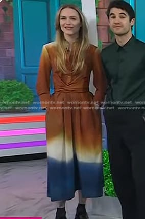 Evan Rachel Wood's orange and blue tie dye shirtdress on Today