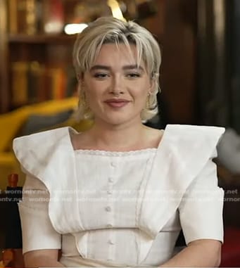 Florence Pugh's white short sleeve linen top on Good Morning America
