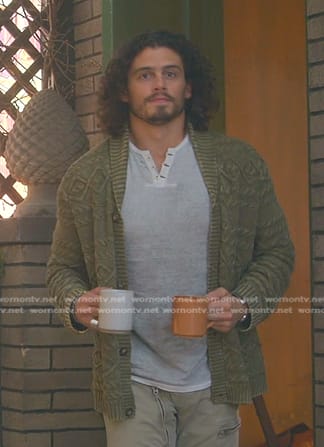 Gael's green cable knit cardigan on Good Trouble