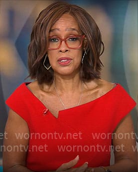 Gayle's red asymmetric neckline dress on CBS Mornings