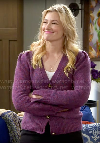 Gemma's purple v-neck cardigan on The Neighborhood
