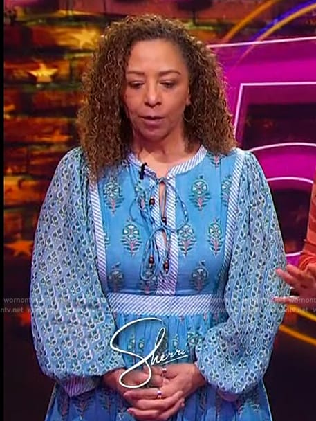 Gina Nicole Brown's blue printed dress on Sherri