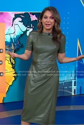 Ginger's green gathered leather dress on Good Morning America