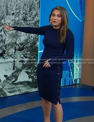 Ginger's navy side button ribbed dress on Good Morning America