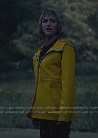 Imogene's yellow rain jacket on Death and Other Details