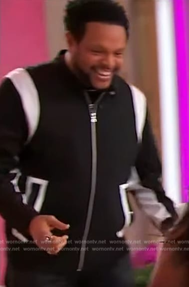 Jawn's black contrast trim bomber jacket on Sherri