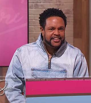 Jawn’s half zip pullover denim jacket on Sherri