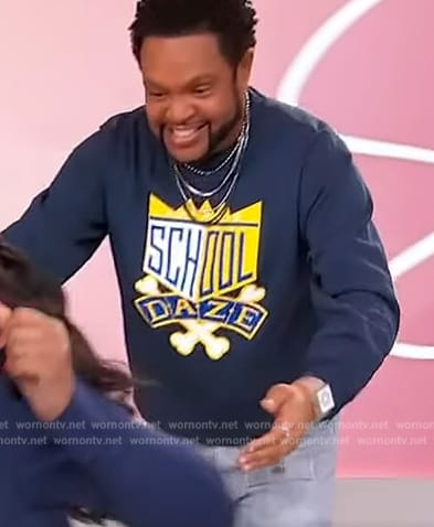 Jawn's School Daze print sweatshirt on Sherri