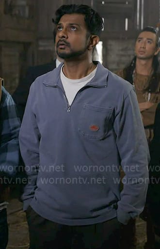 Jay's blue quarter-zip sweatshirt on Ghosts