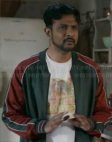 Jay's red and black bomber jacket and Centipede t-shirt on Ghosts
