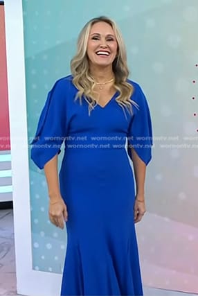 Jennie Allen's blue v-neck midi dress on Today