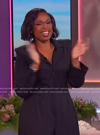 Jennifer's black pinstripe jumpsuit on The Jennifer Hudson Show