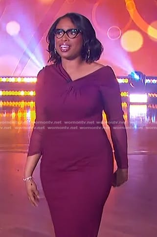 Jennifer's burgundy long sleeve sheath dress on The Jennifer Hudson Show