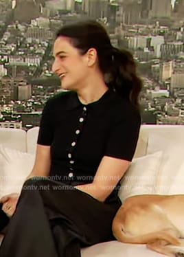 Jenny Slate's black button down polo on The Drew Barrymore Show