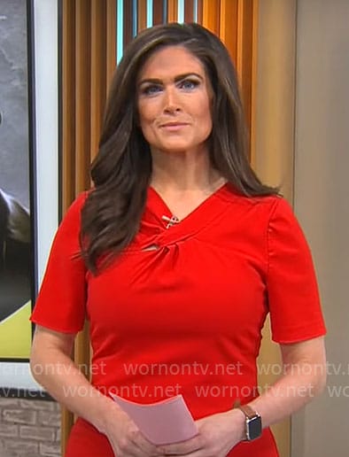 Jessica Moore's red twist neck dress on CBS Mornings