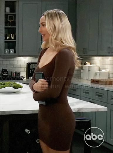 Josslyn's brown long sleeved mini dress on General Hospital