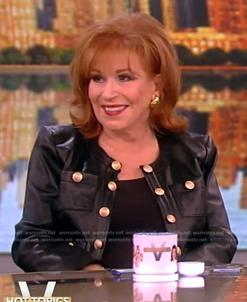 Joy's black leather jacket with gold buttons on The View