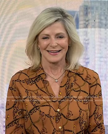 Julie Tucker's brown chain print shirt on Today