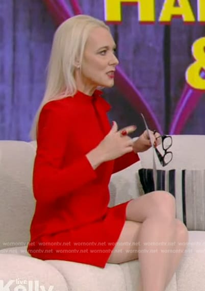 Dr. Karyn Gordon's red tie neck dress on Live with Kelly and Mark