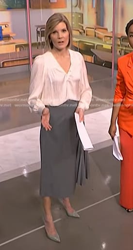 Kate's white satin blouse and grey pleated skirt on NBC News Daily