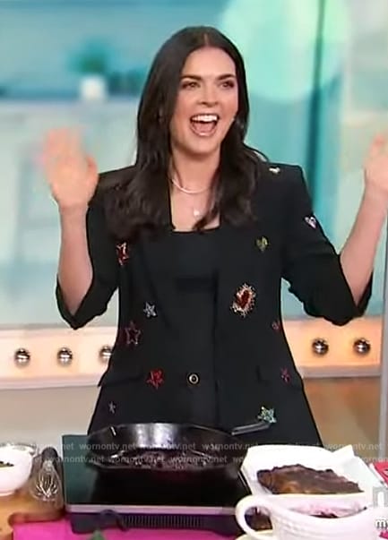 Katie Lee's black embellished blazer on Sherri