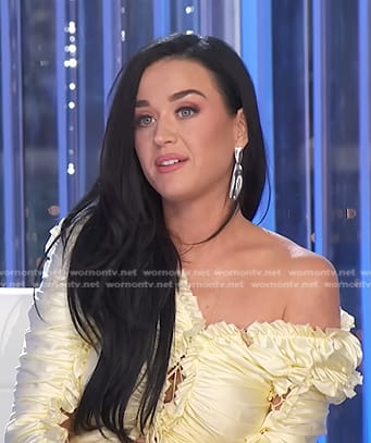 Katy Perry's yellow ruffle lace-up top on American Idol