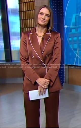 Kayna Whitworth's brown satin blazer and pants on Good Morning America