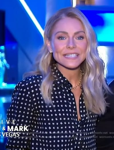 Kelly's black star print blouse on Live with Kelly and Mark