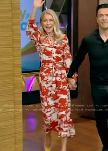 Kelly's red abstract print dress on Live with Kelly and Mark