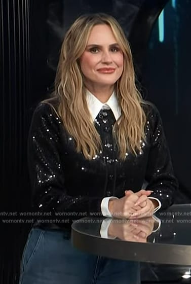Keltie's black sequin cardigan and jeans on E! News