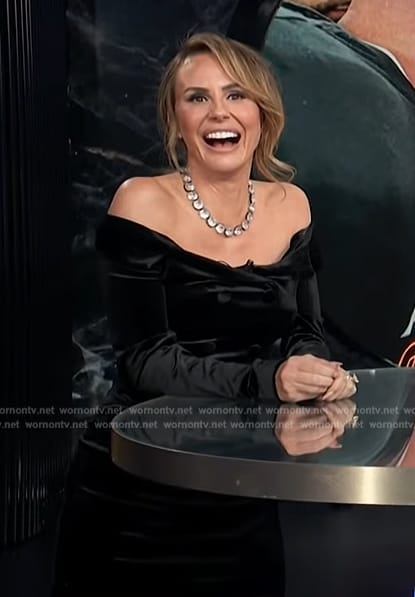 Keltie's black velvet off shoulder dress on E! News
