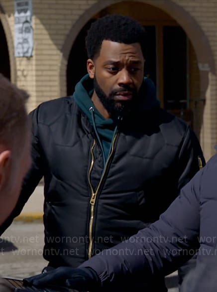 Kevin's honeycomb quilted bomber jakcet on Chicago PD