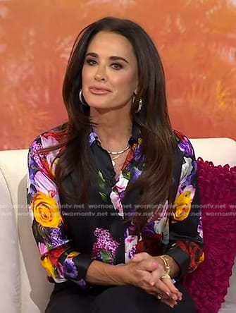 Kyle Richards's black floral shirt on Today