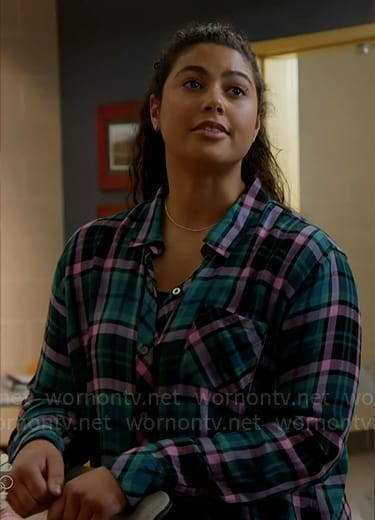 Kylie's green and pink plaid shirt on Chicago Fire