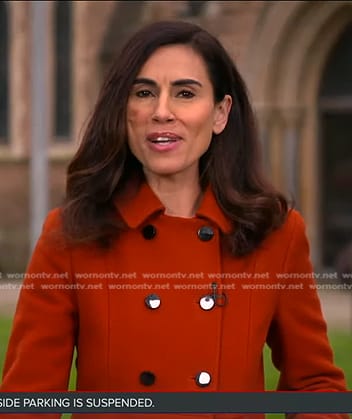 Lama Hasan's orange double breasted coat on Good Morning America