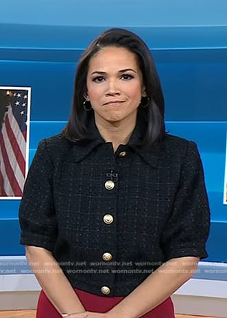 Laura's black elbow sleeve tweed jacket on Today