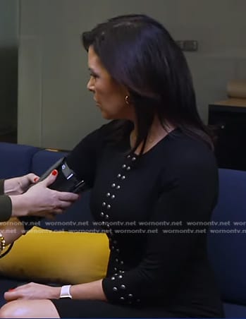 Meg Oliver's black studded dress on CBS Evening News