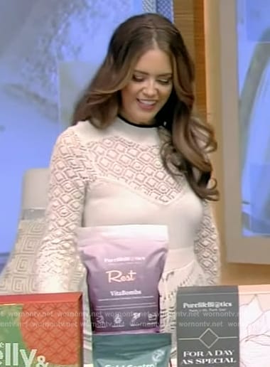 Monica Mangin's white crochet lace dress on Live with Kelly and Mark
