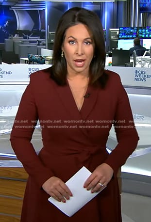 Nancy Cordes's brown wrap dress on CBS Evening News