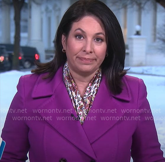 Nancy Cordes' magenta coat on CBS Mornings