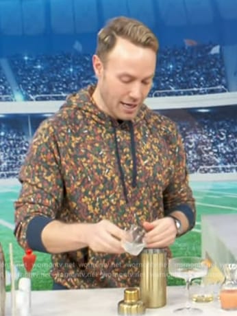 Paul Zahn's floral print hoodie on Access Hollywood