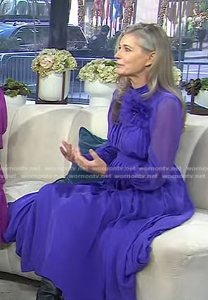 Paulina Porizkova's purple chiffon maxi dress on Today