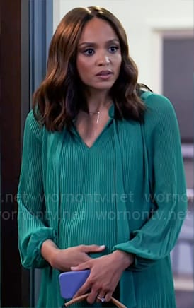 Penelope's green pleated dress on Tyler Perrys Sistas