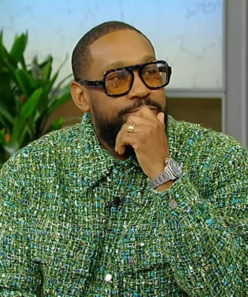 PJ Morton's green tweed jacket on Tamron Hall Show