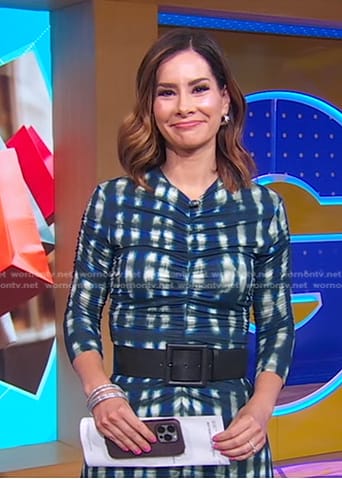 Rebecca's blue tie dye ruched dress on Good Morning America